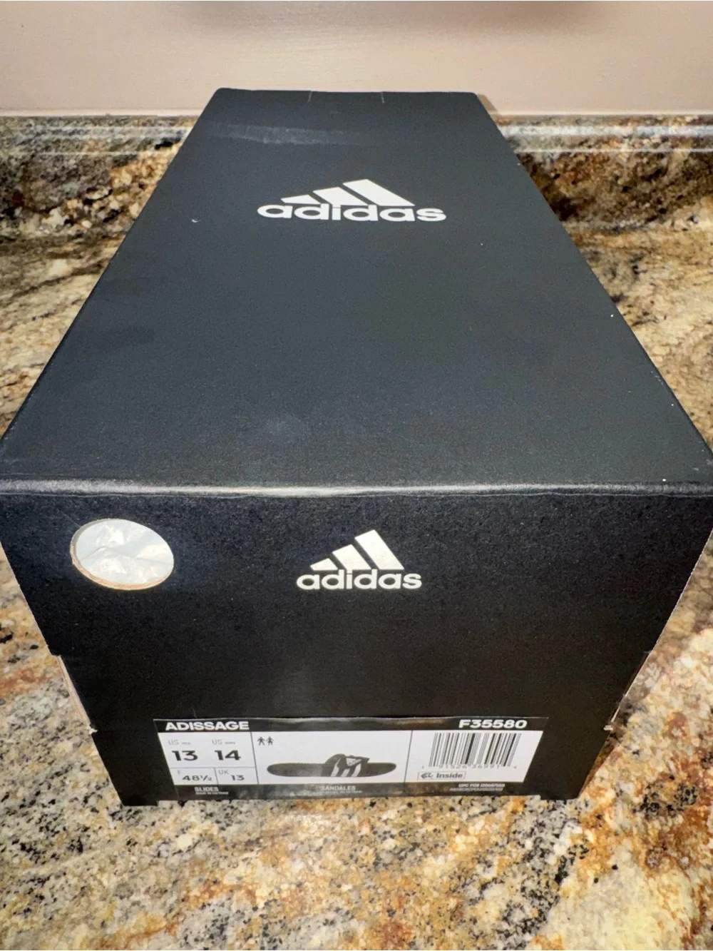 Adidas Men’s 13 / Women’s 14 Black/White Slide Sandals - BNWT in box